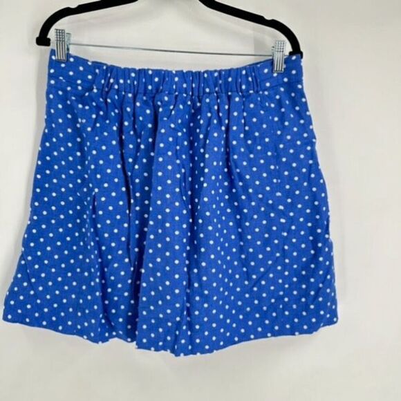J CREW Mini Skirt Blue White Linen Polka Dot Drawstring Size 8 Pull‎ on Feminine - Picture 3 of 9